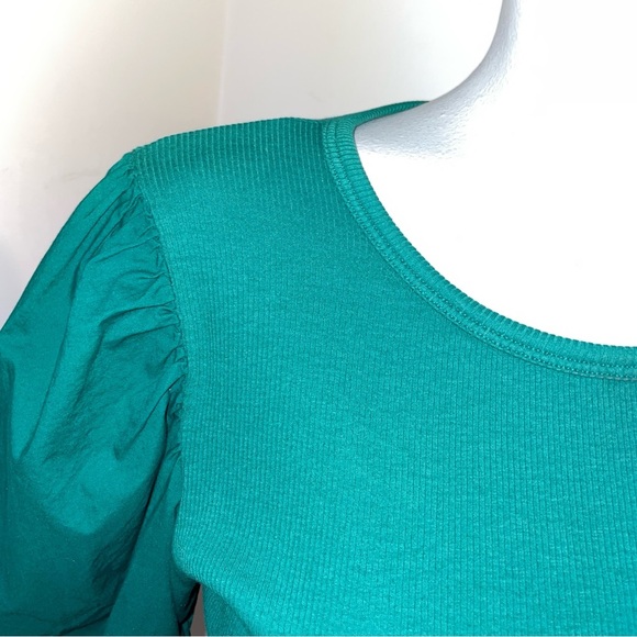 Nation Tee Short Sleeve Puff Sleeve Crew Neck Blouse Pima Cotton Green Medium - Picture 2 of 7